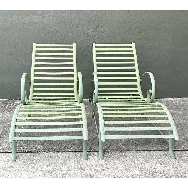 Mid-Century Modern Vintage Regency Cast Aluminum Wave Chaise Lounge Chairs - A Pair For Sale - Image 3 of 12