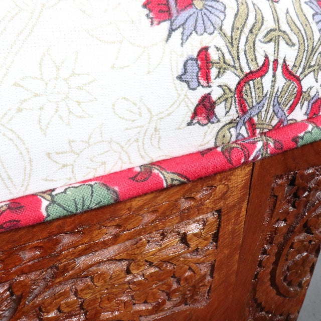 Anglo-Indian Carved Inlaid Rosewood Block Print Side Chairs - Set of 4 For Sale - Image 9 of 10