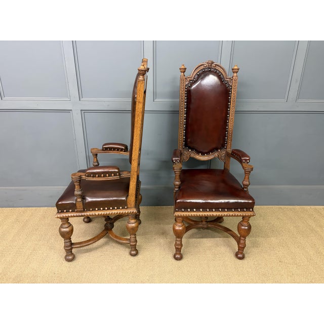 Carved Oak High Back Chairs, 1900, Set of 8 For Sale - Image 3 of 18