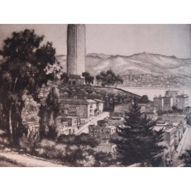 Original Signed Etching "City Towers" of Coit Tower, Telegraph Hill, San Francisco California. Signed. Plate measures 8...