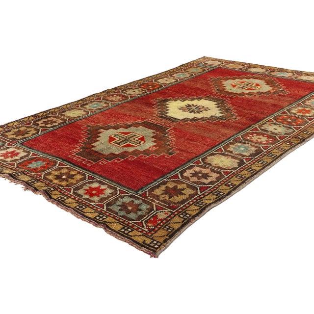 52293 Vintage Turkish Oushak Rug, 04'03 x 06'10. Turkish Oushak rugs, originating from the Western region of Oushak in...