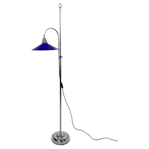 Vintage Adjustable Chrome Floor Lamp with Cobalt Blue Glass Shade, 1950s For Sale - Image 12 of 12