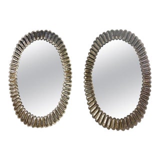 Modern Murano Glass Oval Mirrors With Brass Trim For Sale