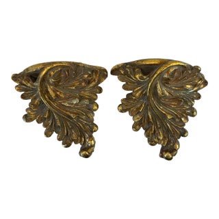 Vintage Gold Faux Gilt Wood Wall Corbels - a Pair For Sale
