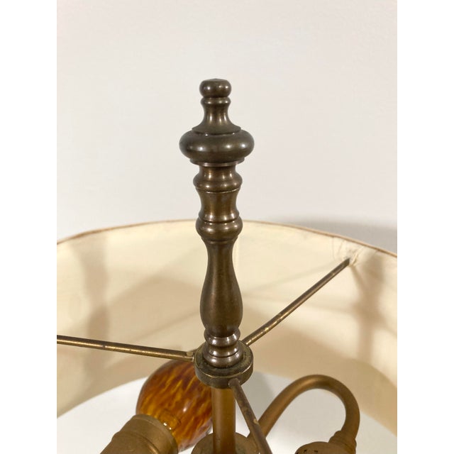 Metal Antique Solid Brass Cannonball Table Lamp and Pleated Shade For Sale - Image 7 of 10