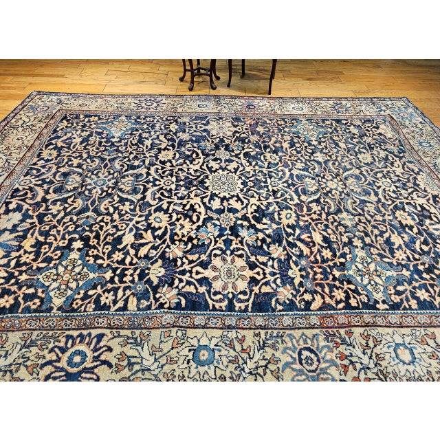 19th Century Antique Persian Ziegler Mahal Sultanabad Rug, Hand-Knotted Wool, Geometric Pattern, Navy & Ivory, 9x12 For Sale - Image 5 of 16