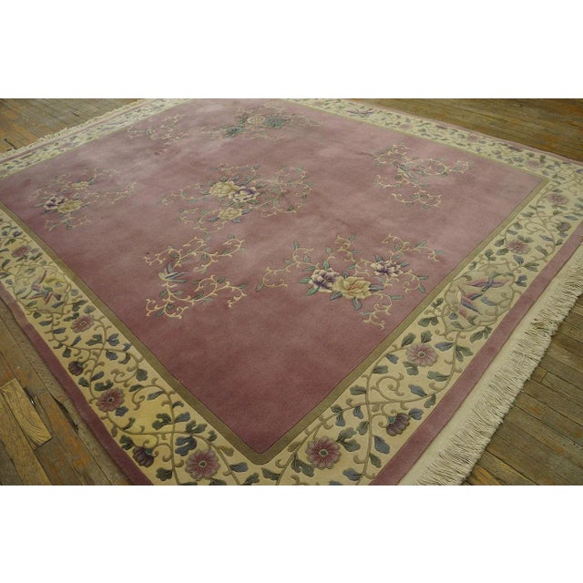 1980s Pink Cerise Floral Vintage Chinese Art Deco Rug 7' 9'' X 9' 8'' Wool Knotted Carpet For Sale - Image 4 of 12