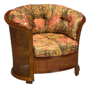 Traditional, Cane, Walnut, Barrel Back Armchair, Usa, 1980s