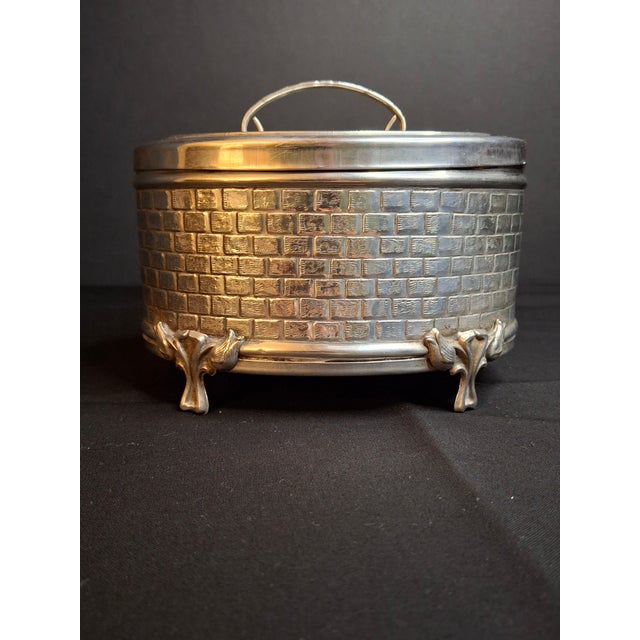 Vintage Silver Plated Etrog Box Brick Basketweave Sukkot Judaica Hebrew Inscribed 124 Mark For Sale - Image 4 of 18
