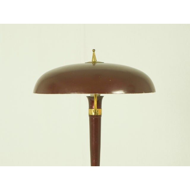 Mid-Century Modern Vintage Italian Burgundy Metal & Brass Desk Lamp, 1950s For Sale - Image 3 of 8