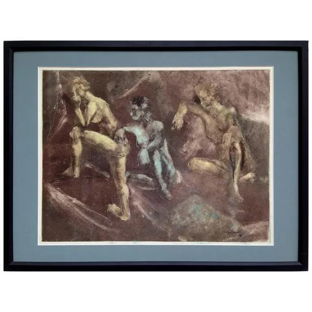 1990s "Three Female Nudes" Figurative Etching, Framed For Sale - Image 4 of 4