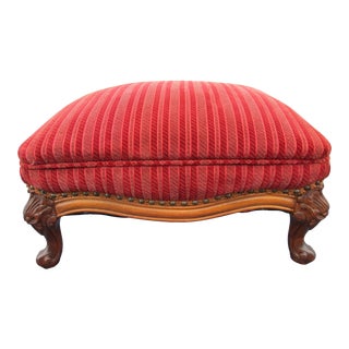 Louis XV Style Striped Red Velvet Footstool With Brass Tacks For Sale