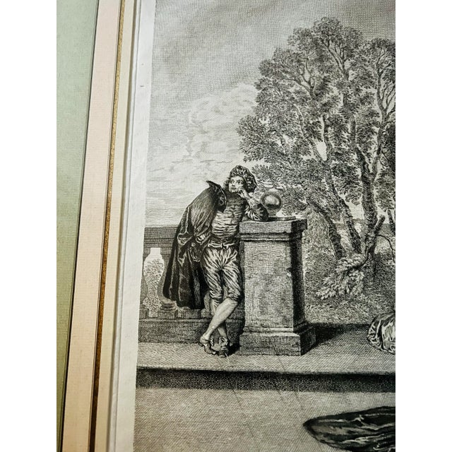 Mid 18th Century Jean-Antoine Watteau Original Print “Italian Recreation” Etching and Engraving on Laid Paper For Sale - Image 5 of 12