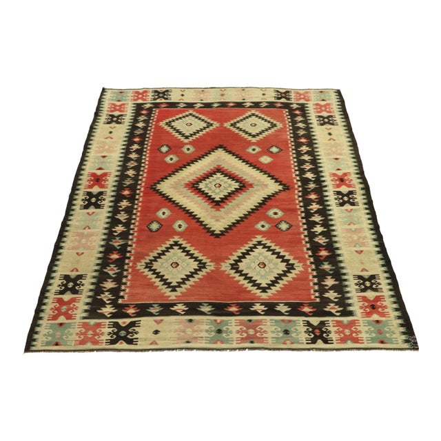 Rug & Kilim 1950s Vintage Tribal Kilim in Red, Beige-Brown, Geometric Medallion Patterns For Sale - Image 4 of 7