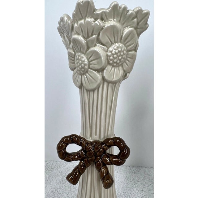 Fitz and Floyd Vintage MCM Fitz and Floyd Daisy Boy Taupe Candlesticks Pair For Sale - Image 4 of 4