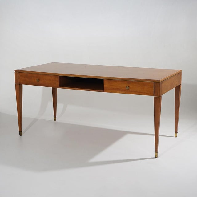 Vintage Walnut Desk with Brass Details, 1950s For Sale - Image 4 of 15