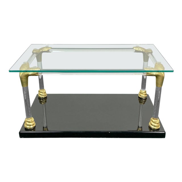Acrylic, Wood & Brass Coffee Table, Italy, 1970s For Sale