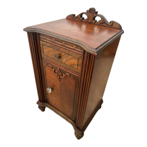 Antique Italian Nightstand Cabinet With Drawer Hand Carved Walnut and Mahogany