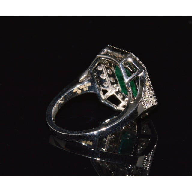 Early 21st Century Gia Certified 3.98ct Natural Zambian Emerald & Diamond Tiered Halo Milgrain 18k White Gold Ring, Size 6.5 For Sale - Image 5 of 16