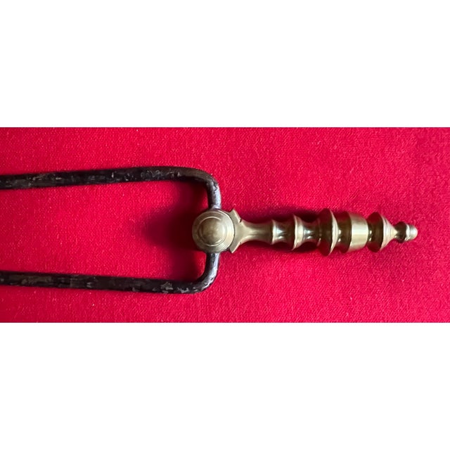 Antique Early 19th Century American Federal Brass & Iron Fireplace Tool - Tongs For Sale - Image 11 of 12