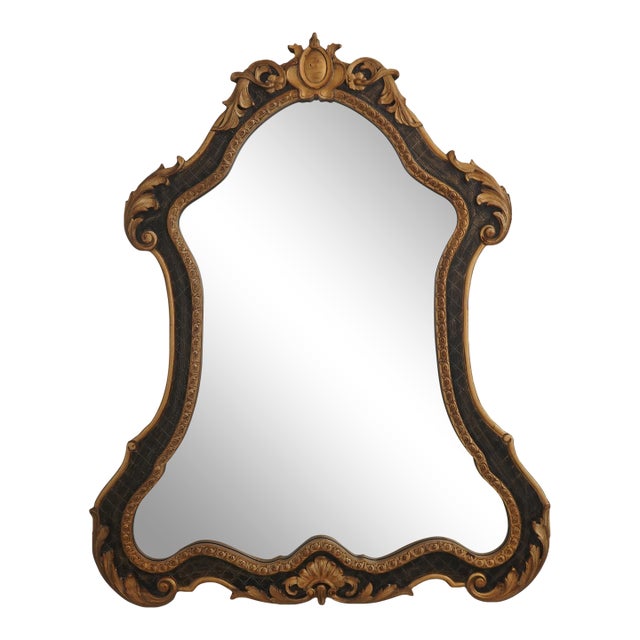 Louis XV Style Black & Gold Wall Mirror For Sale