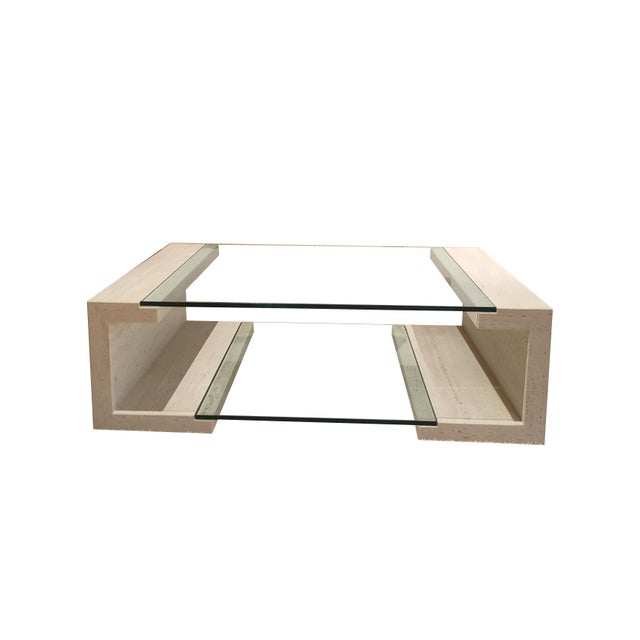 Custom Made in Roman Travertine Marble and Glass Labeled by Maker