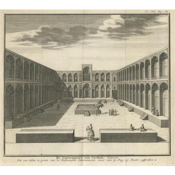 M. van Goch, The Courtyard of the Caravansery in Kashan, 1732, Paper For Sale