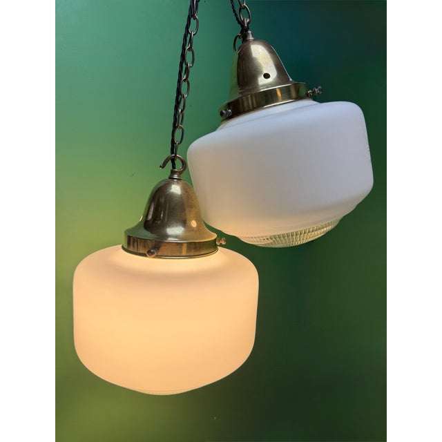 Opaline Pendant Lights with Diffusers, 1930s, Set of 2 For Sale - Image 11 of 11