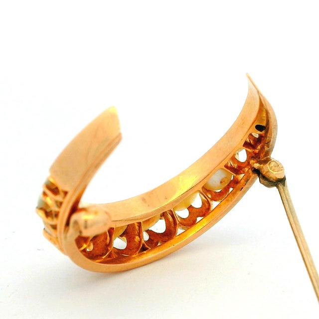 Antique Victorian 15k Gold Pearl Crescent Moon Brooch For Sale - Image 13 of 15