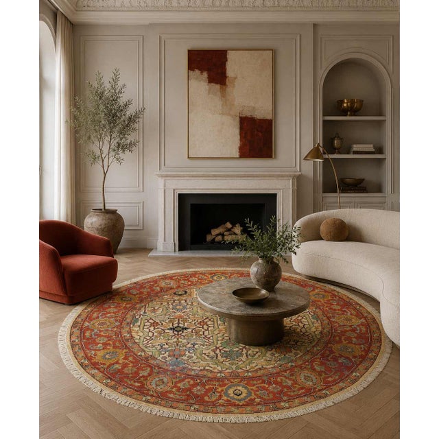Textile Pasargad DC Fine Hand Knotted Persian Heriz Design Round Rug For Sale - Image 7 of 7