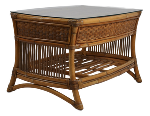 Vintage Rattan and Wicker Coffee Table with Glass Top, 1960s