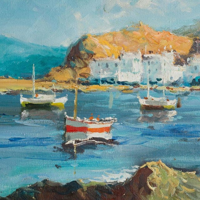 Port of Llança Coastal Harbour Scene, Oil Painting on Canvas, Framed For Sale - Image 5 of 11
