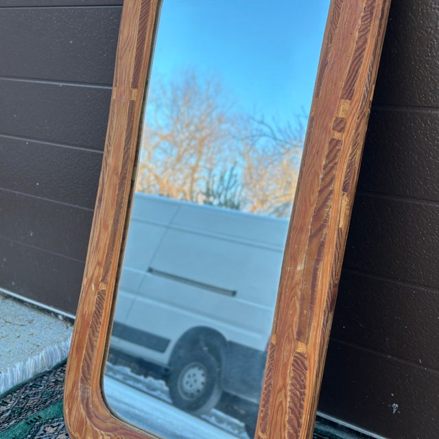 Mid 20th Century Mid-Century Rustic Sculpted Plywood Framed Wall Mirror For Sale - Image 5 of 10