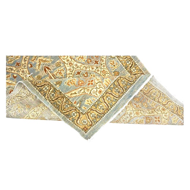 Textile Persian Tabriz Wool 3x15 Blue & Ivory Handmade Runner Rug #1142901 For Sale - Image 7 of 7