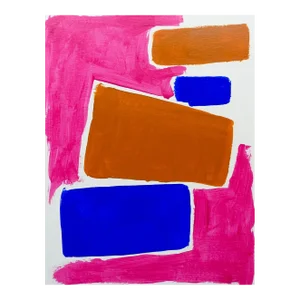 Contemporary Abstract Shapes Pink Blue Terracotta Painting