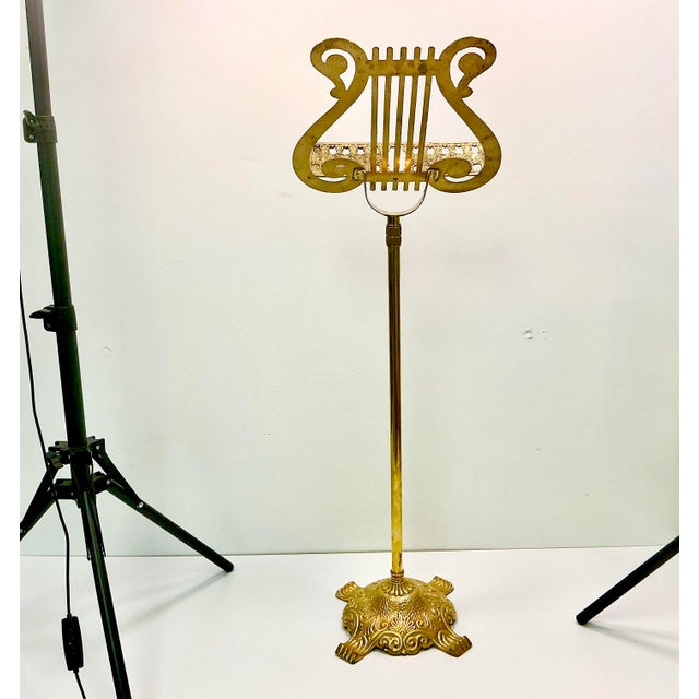 1950s Hollywood Regency French Empire Style Brass Lyre Sheet Music or Book Stand For Sale - Image 11 of 15
