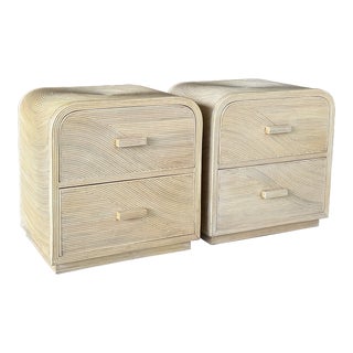 1980’s Post Modern Pencil Reed Waterfall Two Drawer Nightstands-Pair For Sale