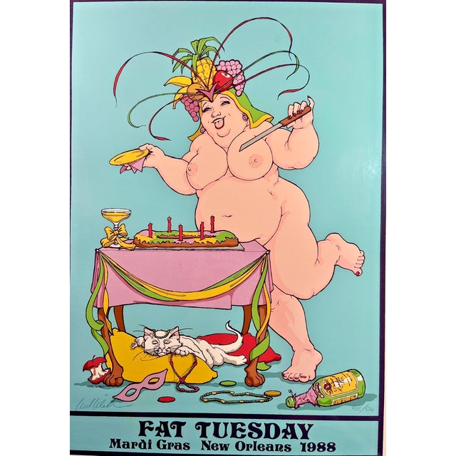1988 Fat Tuesday by Mel Wiken Signed Mardi Gras Poster Limited Edition: 402/500 Aprox. dimensions: Poster: 24"H x 18"W...
