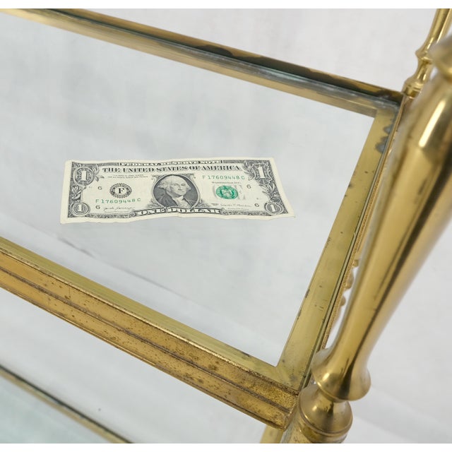 Turned Heavy Solid Brass & Glass Shelve Ball Finials Italian Decorative Etagere For Sale - Image 6 of 10