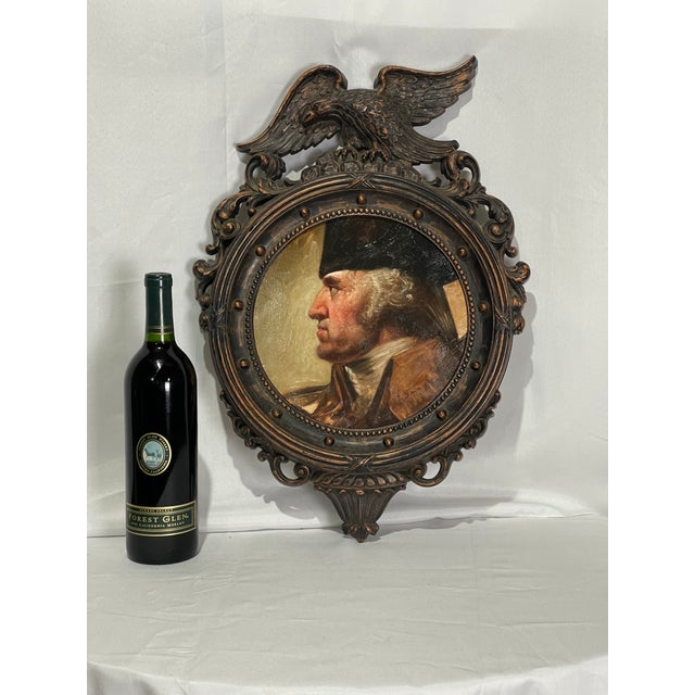 Traditional Hand-Textured George Washington Reproduction Print in Vintage Federal-Style Eagle Frame For Sale - Image 3 of 12