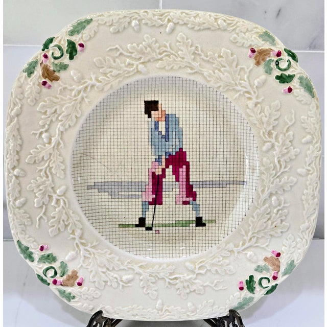 English Mason’s Ironstone Sampler Needlepoint Sporting Plates With Embossed Floral Borders, Set of 6, Circa 1930 For Sale - Image 11 of 18