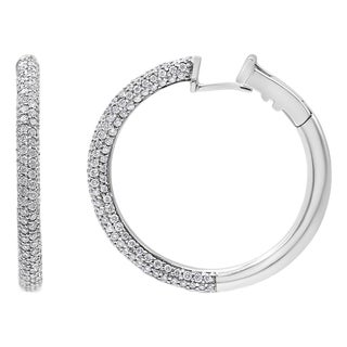 18K White Gold 2 1/3 Cttw Pave Set Diamond Semi Eternity Leverback Hoop Earrings (F-G Color, VS1-VS2 Clarity) For Sale
