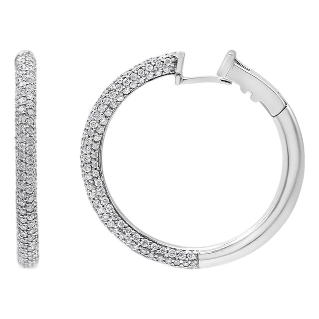 18K White Gold 2 1/3 Cttw Pave Set Diamond Semi Eternity Leverback Hoop Earrings (F-G Color, VS1-VS2 Clarity) For Sale