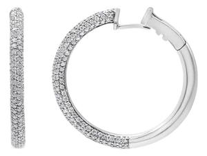 18K White Gold 2 1/3 Cttw Pave Set Diamond Semi Eternity Leverback Hoop Earrings (F-G Color, VS1-VS2 Clarity)