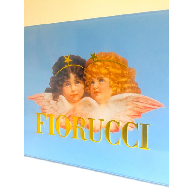 Vintage 1980s Fiorucci New Wave Italian Fashion Cherub Angels Post Modern Blue Tin Metal Box For Sale - Image 12 of 13