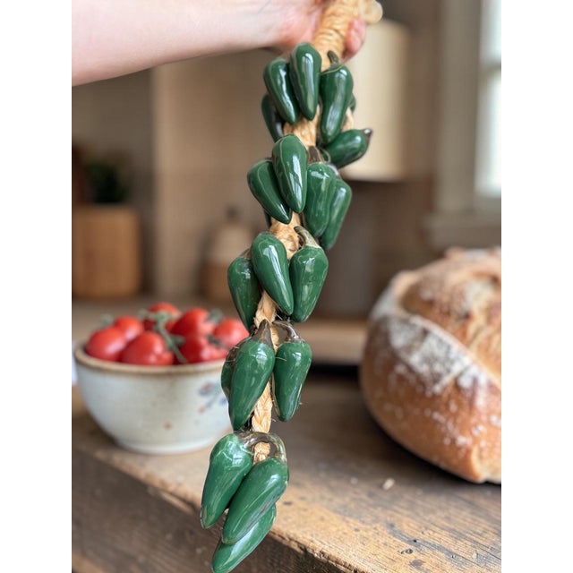 Vintage Handcrafted 26 Green Chili Pepper Ceramic Ristra Spanich For Sale - Image 6 of 10