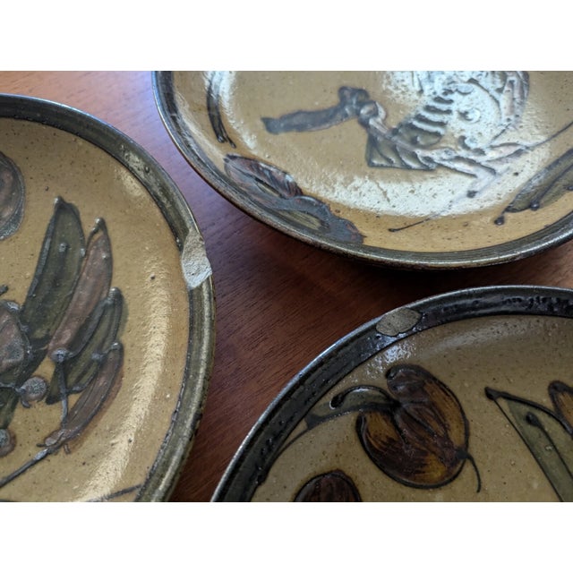 Vintage Ceramic Otagiri 10" Dinner Plate Set of 4 Tan with Abstract Green For Sale - Image 9 of 13