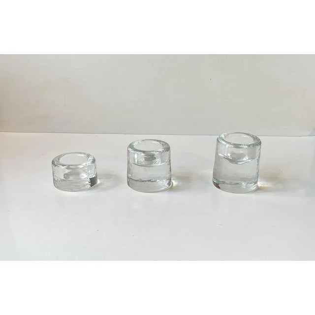 A set of 3 ice-glass chimney/cylindrical candleholder for bock, tea lights and ball lights. Unknown Scandinavian...