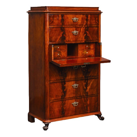 Biedermeier Chest of Drawers with Secretary Compartment in Mahogany, Early 19th Century For Sale