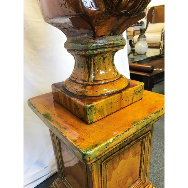 Ceramic Italian Ceramic Large Lidded Urn on Pedestal For Sale - Image 7 of 12